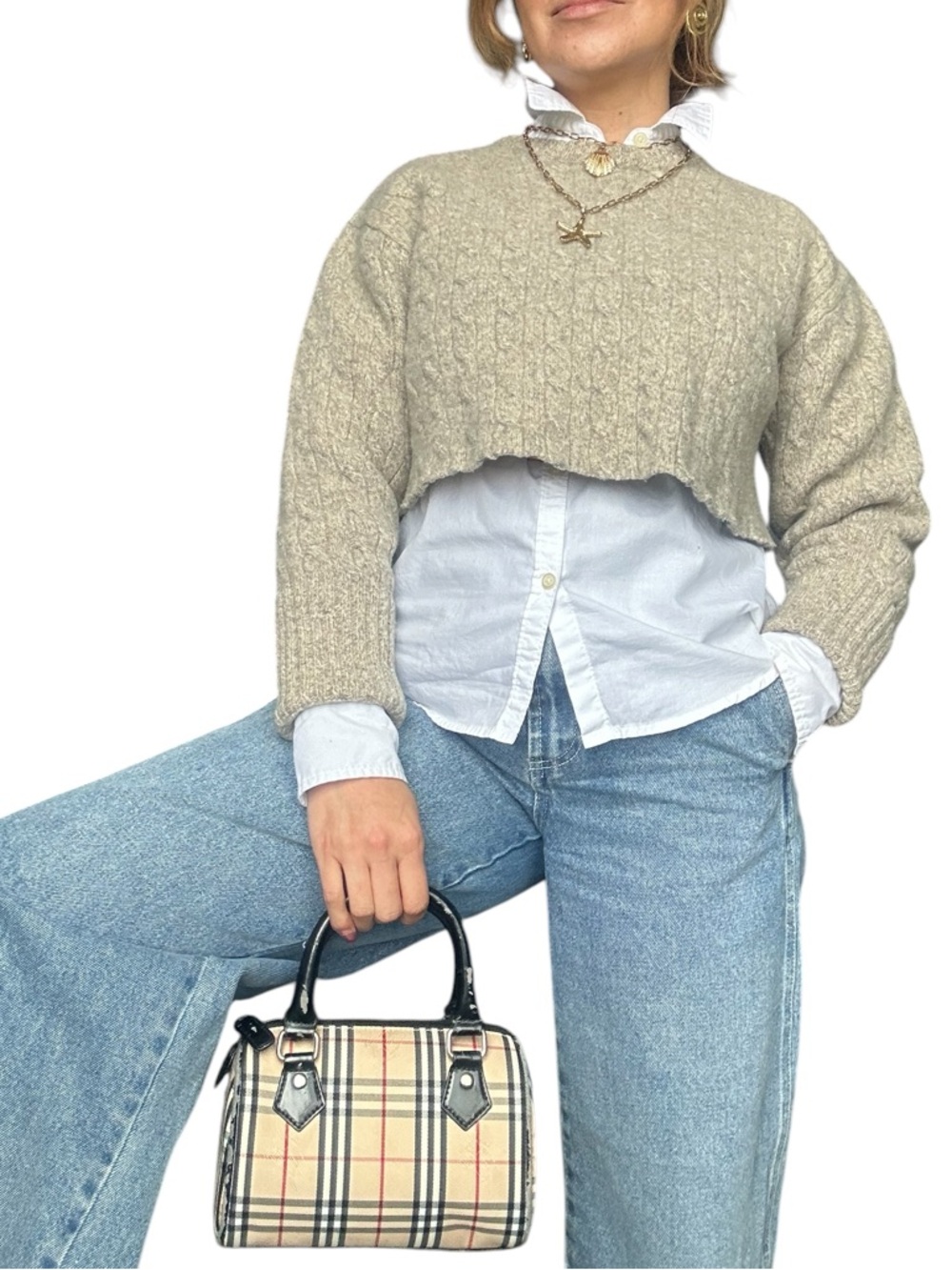 Giordano - Cropped Lambswool Sweater Grey Beige - XL